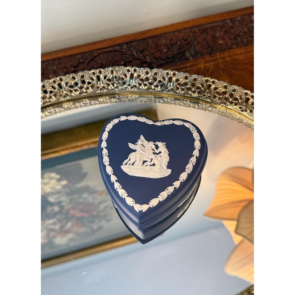 Vintage Wedgwood Blue Jasperware Heart Trinket Box, Jewelry Box Gift